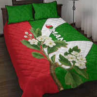Oman Quilt Bed Set with White Blossom Floral Design and National Flag Colors