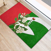 Oman Rubber Doormat with White Blossom Floral Design and National Flag Colors
