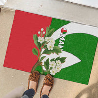 Oman Rubber Doormat with White Blossom Floral Design and National Flag Colors