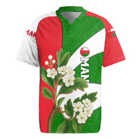 Oman Rugby Jersey with White Blossom Floral Design and National Flag Colors