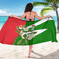Oman Sarong with White Blossom Floral Design and National Flag Colors