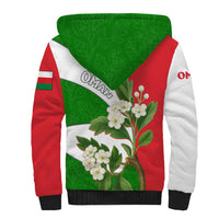 Oman Sherpa Hoodie with White Blossom Floral Design and National Flag Colors