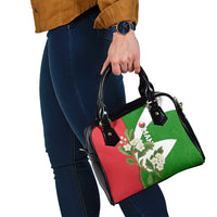 Oman Shoulder Handbag with White Blossom Floral Design and National Flag Colors