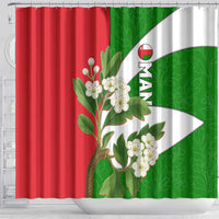 Oman Shower Curtain with White Blossom Floral Design and National Flag Colors