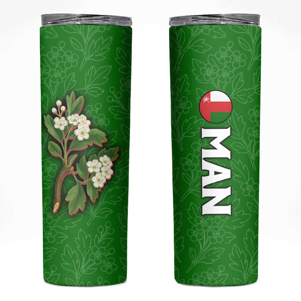 Oman Skinny Tumbler with White Blossom Floral Design and National Flag Colors