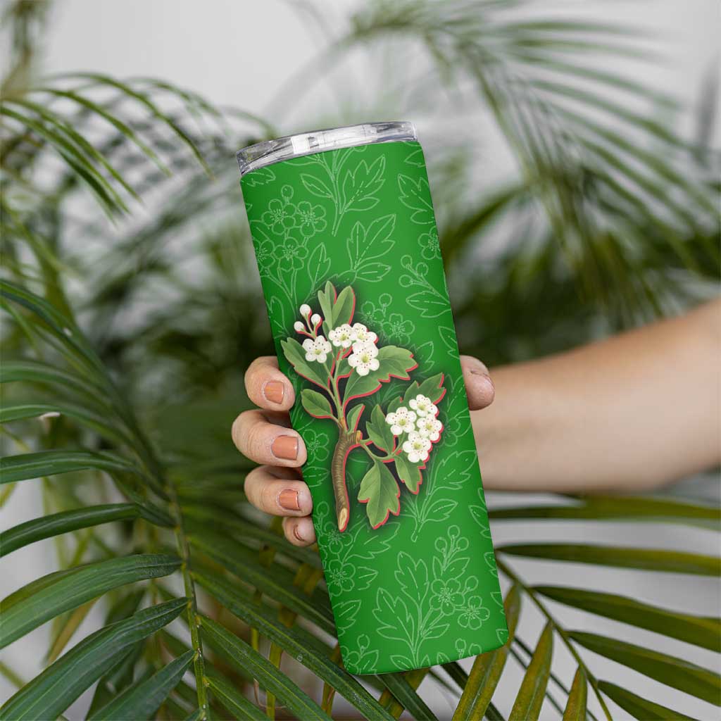 Oman Skinny Tumbler with White Blossom Floral Design and National Flag Colors