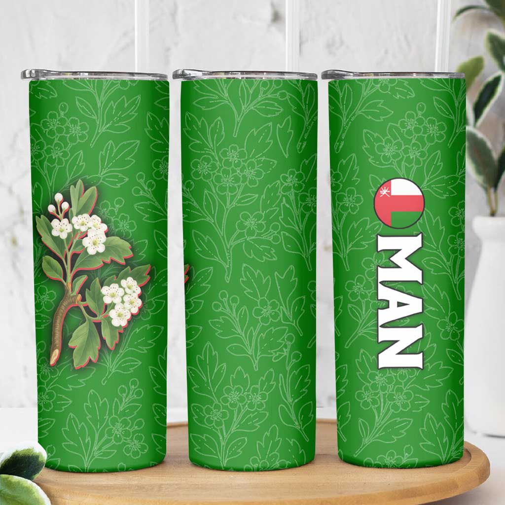 Oman Skinny Tumbler with White Blossom Floral Design and National Flag Colors