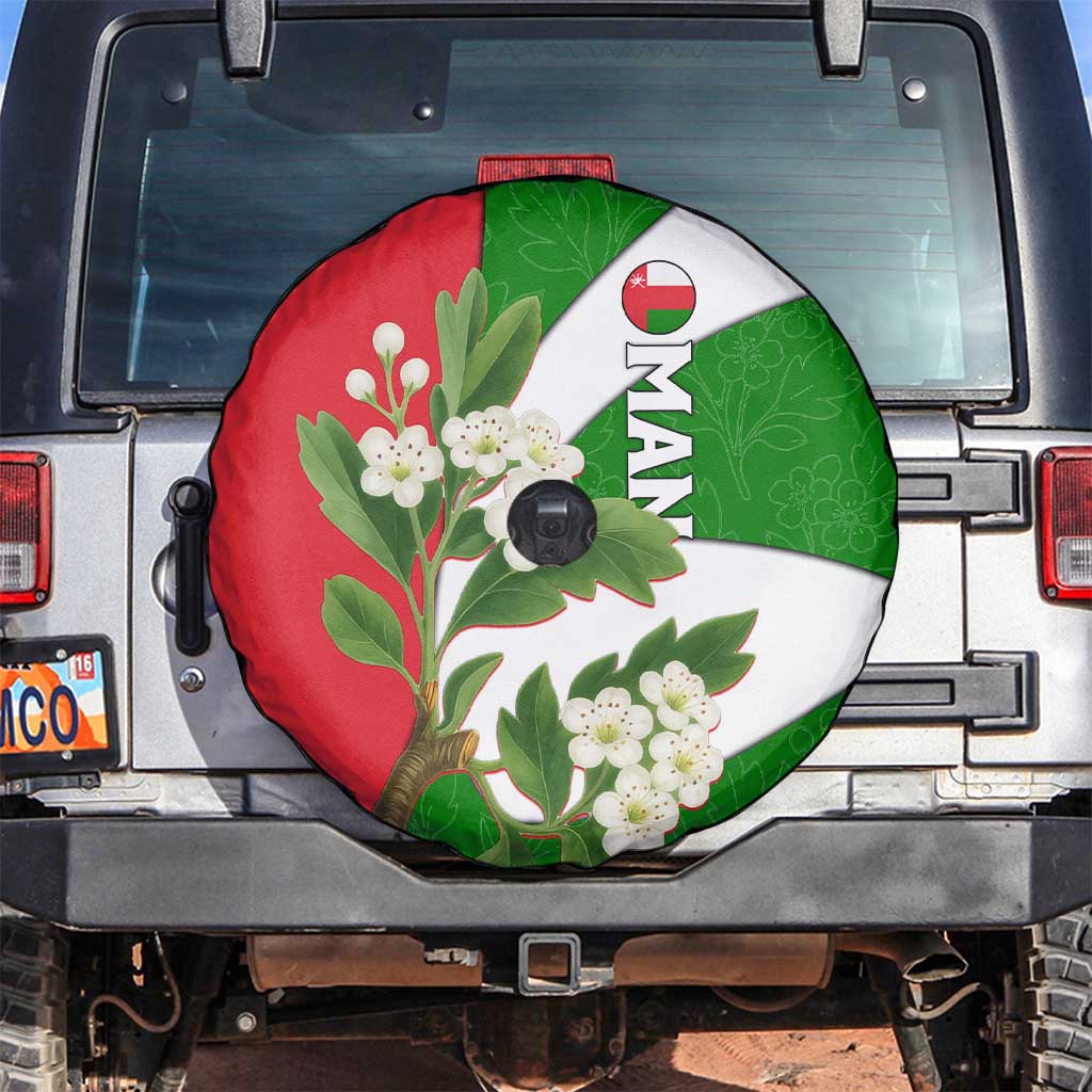 Oman Spare Tire Cover with White Blossom Floral Design and National Flag Colors