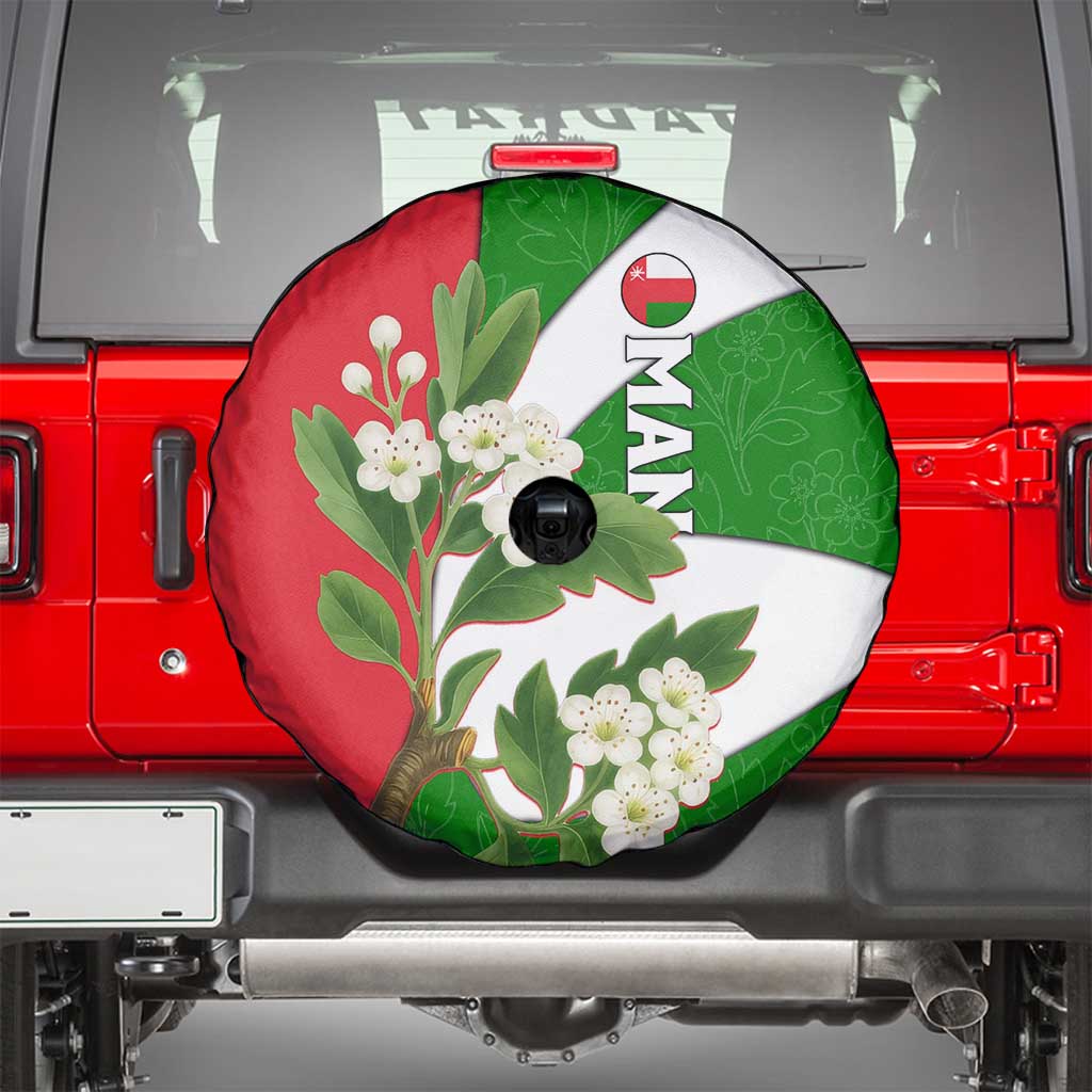 Oman Spare Tire Cover with White Blossom Floral Design and National Flag Colors