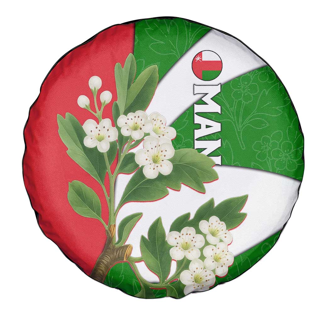 Oman Spare Tire Cover with White Blossom Floral Design and National Flag Colors
