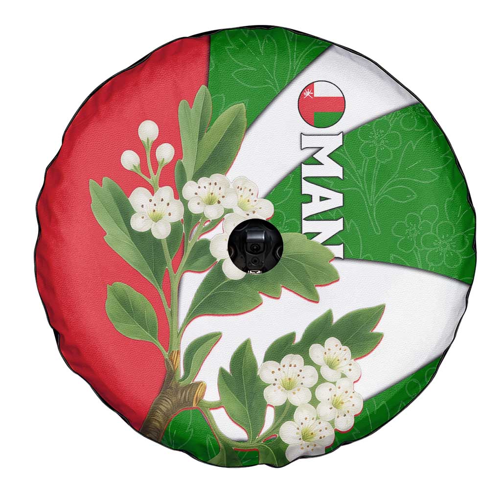 Oman Spare Tire Cover with White Blossom Floral Design and National Flag Colors