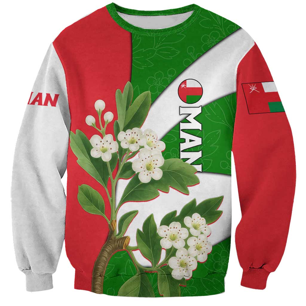 Oman Sweatshirt with White Blossom Floral Design and National Flag Colors