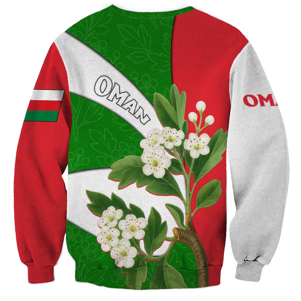Oman Sweatshirt with White Blossom Floral Design and National Flag Colors