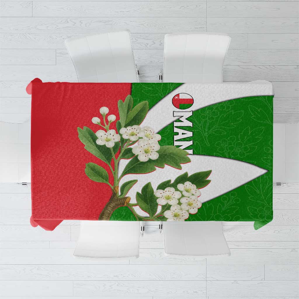 Oman Tablecloth with White Blossom Floral Design and National Flag Colors