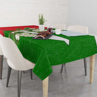 Oman Tablecloth with White Blossom Floral Design and National Flag Colors