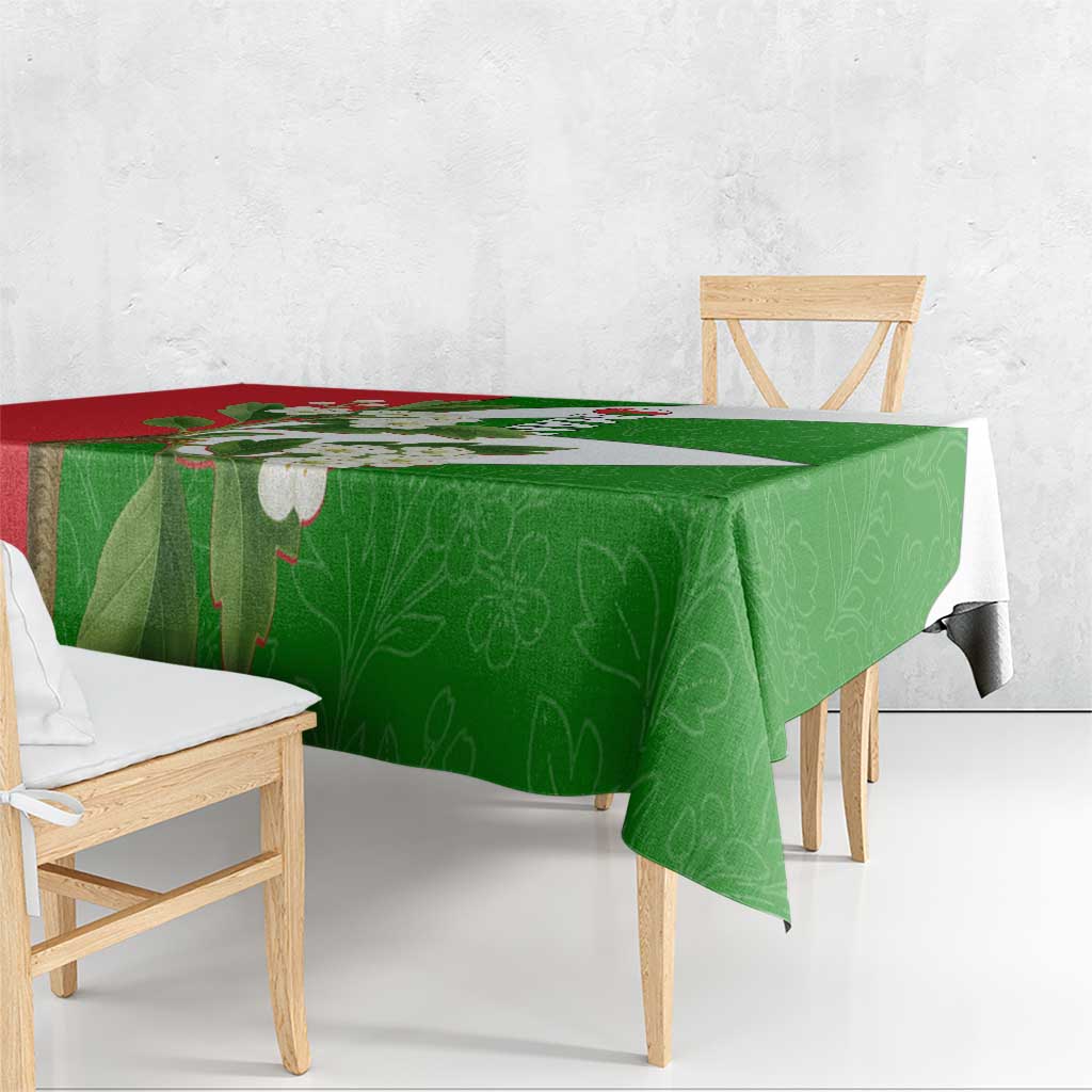 Oman Tablecloth with White Blossom Floral Design and National Flag Colors