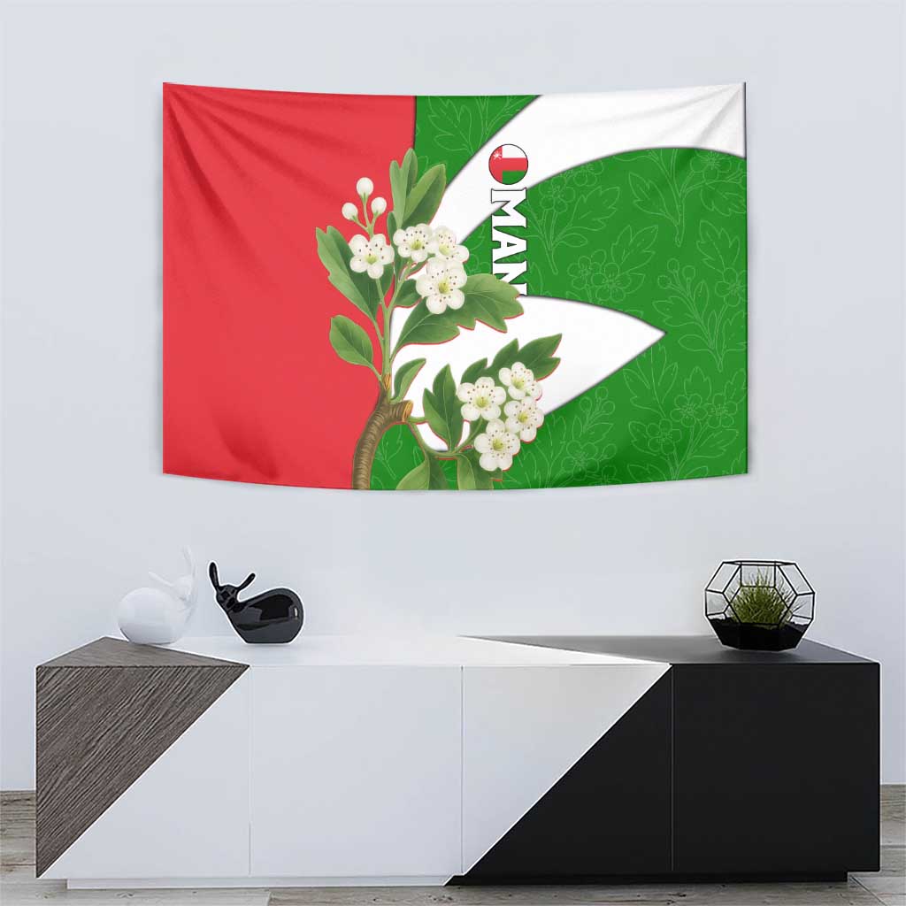 Oman Tapestry with White Blossom Floral Design and National Flag Colors