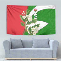 Oman Tapestry with White Blossom Floral Design and National Flag Colors