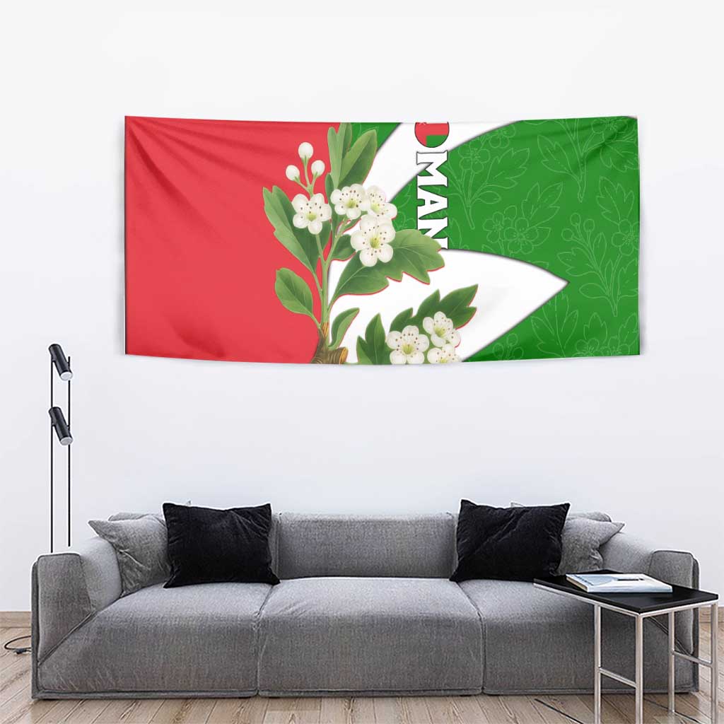 Oman Tapestry with White Blossom Floral Design and National Flag Colors