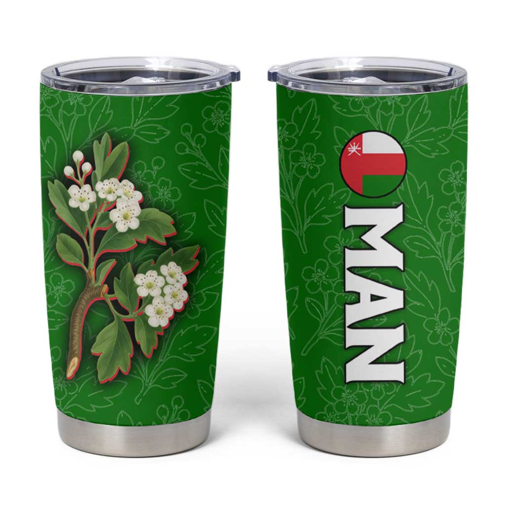 Oman Tumbler Cup with White Blossom Floral Design and National Flag Colors