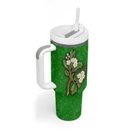 Oman Tumbler With Handle with White Blossom Floral Design and National Flag Colors
