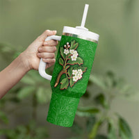 Oman Tumbler With Handle with White Blossom Floral Design and National Flag Colors