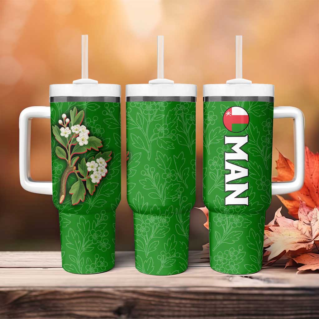 Oman Tumbler With Handle with White Blossom Floral Design and National Flag Colors