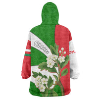 Oman Wearable Blanket Hoodie with White Blossom Floral Design and National Flag Colors