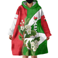 Oman Wearable Blanket Hoodie with White Blossom Floral Design and National Flag Colors