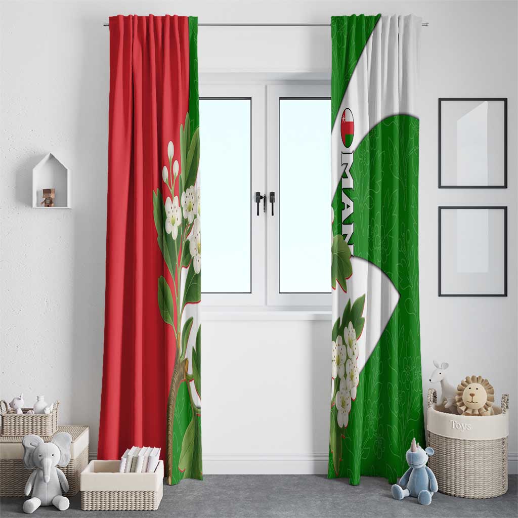 Oman Window Curtain with White Blossom Floral Design and National Flag Colors