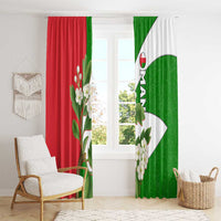 Oman Window Curtain with White Blossom Floral Design and National Flag Colors