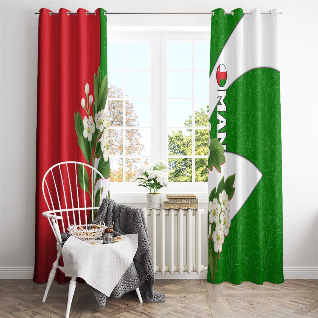 Oman Window Curtain with White Blossom Floral Design and National Flag Colors