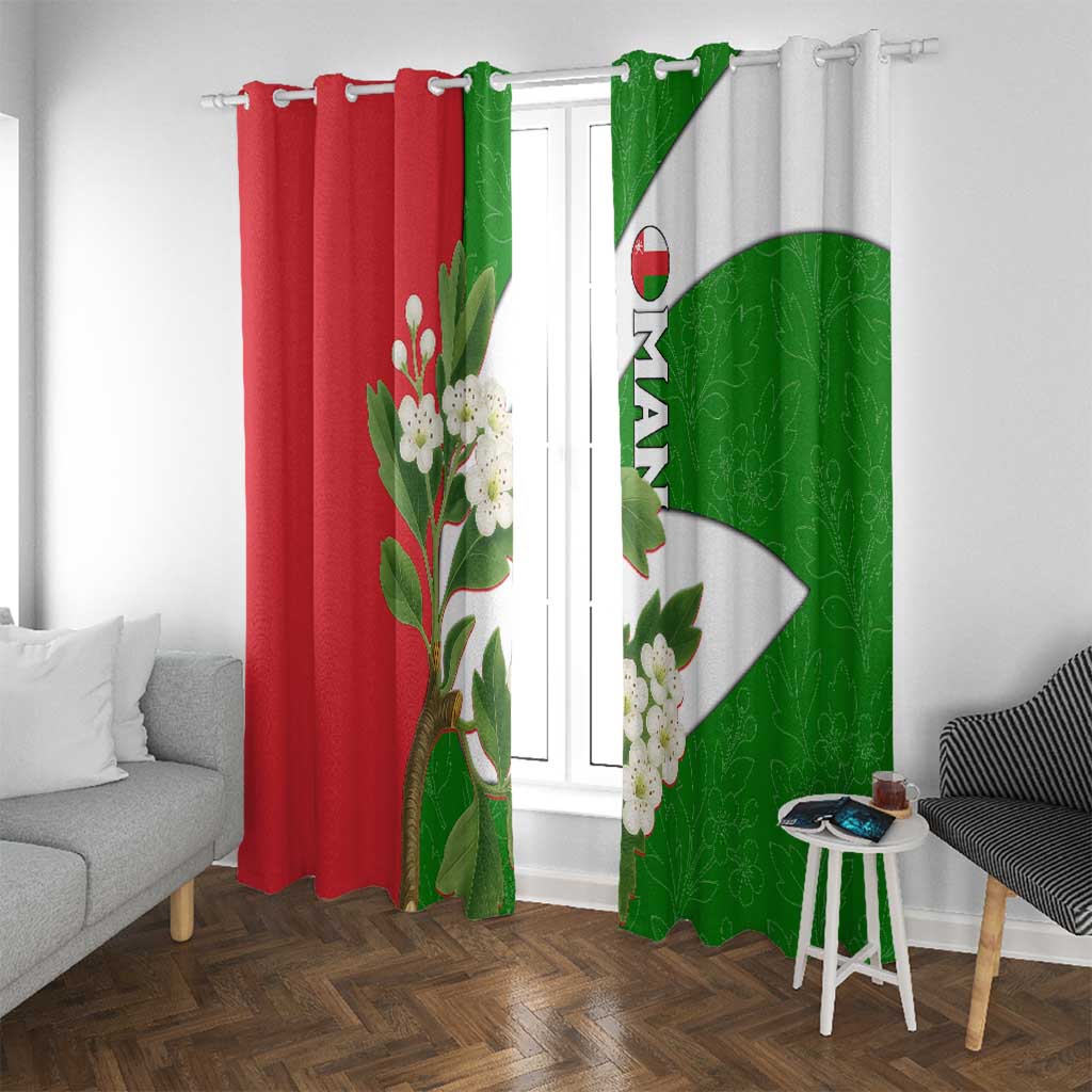 Oman Window Curtain with White Blossom Floral Design and National Flag Colors