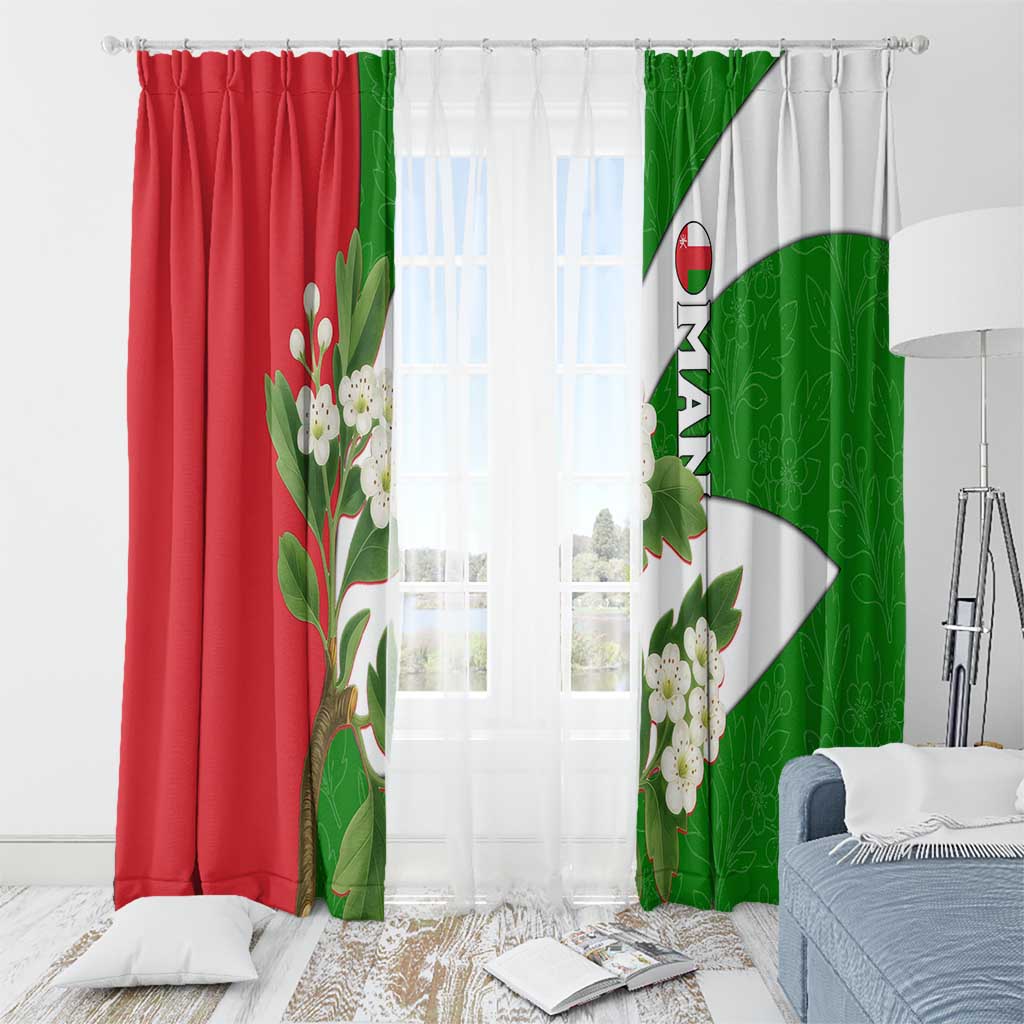 Oman Window Curtain with White Blossom Floral Design and National Flag Colors