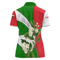 Oman Women Polo Shirt with White Blossom Floral Design and National Flag Colors