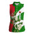 Oman Women Sleeveless Polo Shirt with White Blossom Floral Design and National Flag Colors