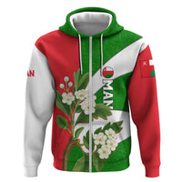 Oman Zip Hoodie with White Blossom Floral Design and National Flag Colors