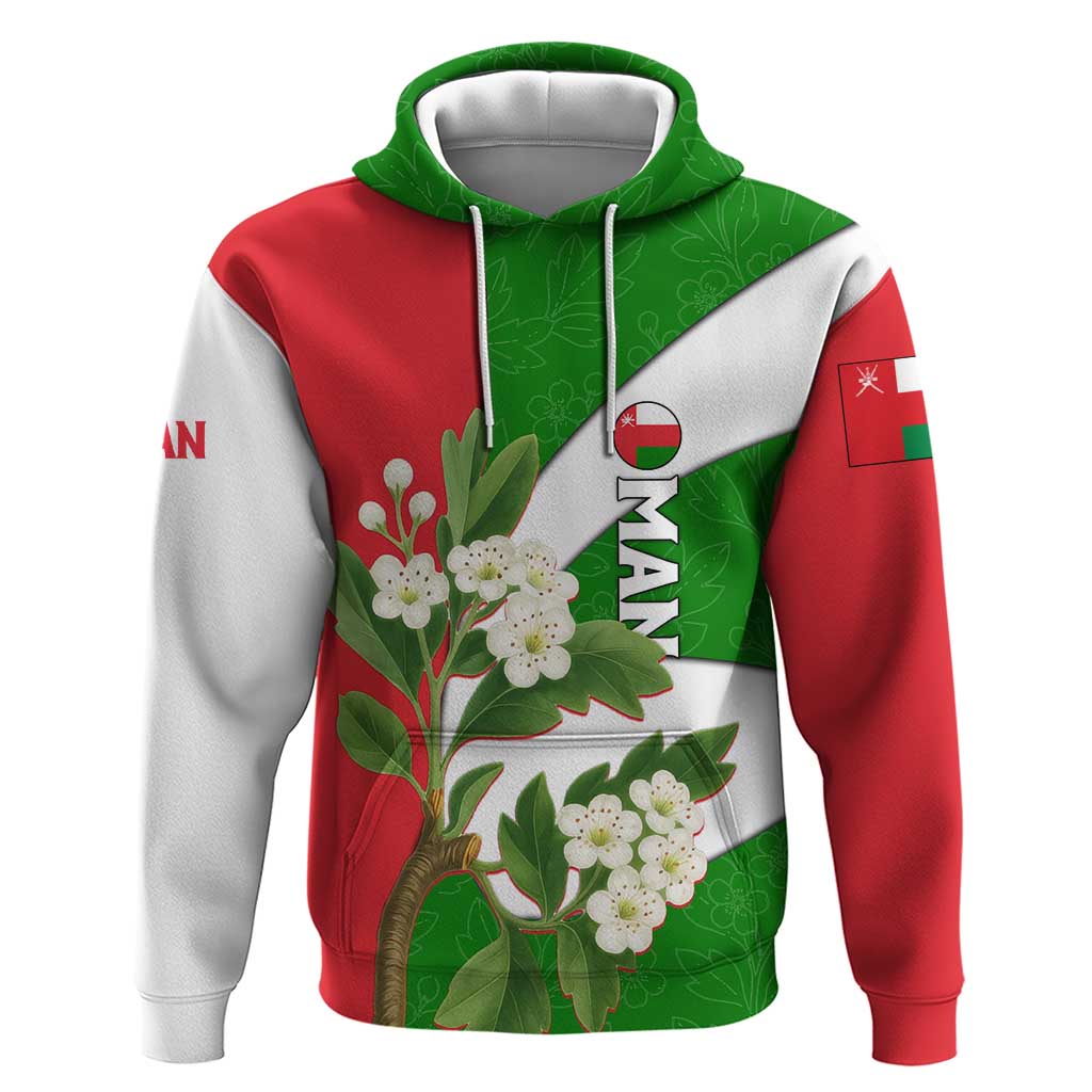 Oman Zip Hoodie with White Blossom Floral Design and National Flag Colors