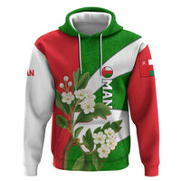 Oman Zip Hoodie with White Blossom Floral Design and National Flag Colors