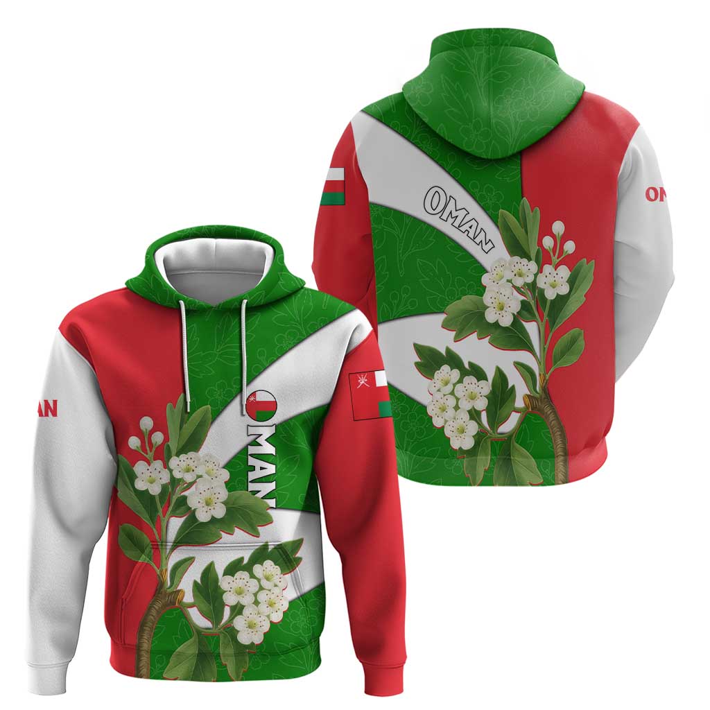 Oman Zip Hoodie with White Blossom Floral Design and National Flag Colors