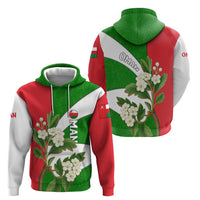 Oman Zip Hoodie with White Blossom Floral Design and National Flag Colors