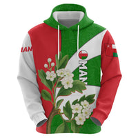 Oman Zip Hoodie with White Blossom Floral Design and National Flag Colors