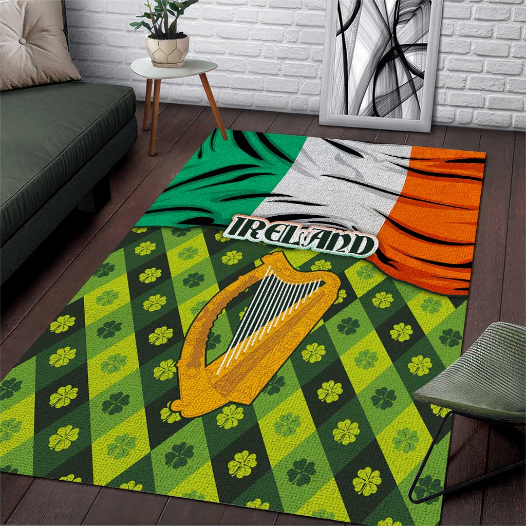 Ireland Area Rug with Irish Flag Harp and Shamrock Pattern Design