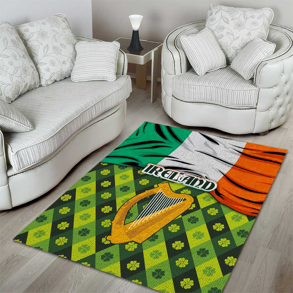 Ireland Area Rug with Irish Flag Harp and Shamrock Pattern Design