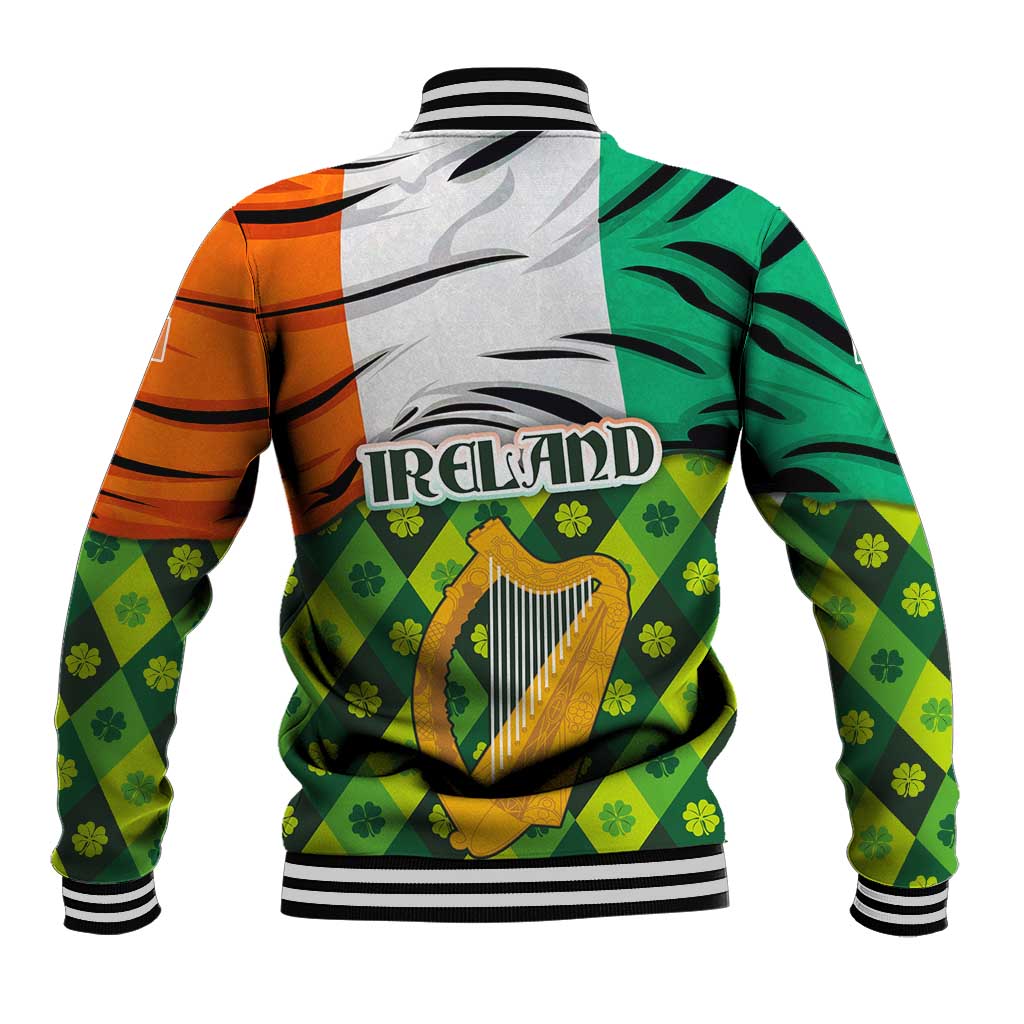 Ireland Baseball Jacket with Irish Flag Harp and Shamrock Pattern Design