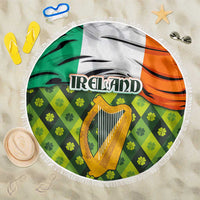 Ireland Beach Blanket with Irish Flag Harp and Shamrock Pattern Design