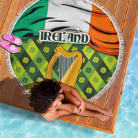 Ireland Beach Blanket with Irish Flag Harp and Shamrock Pattern Design