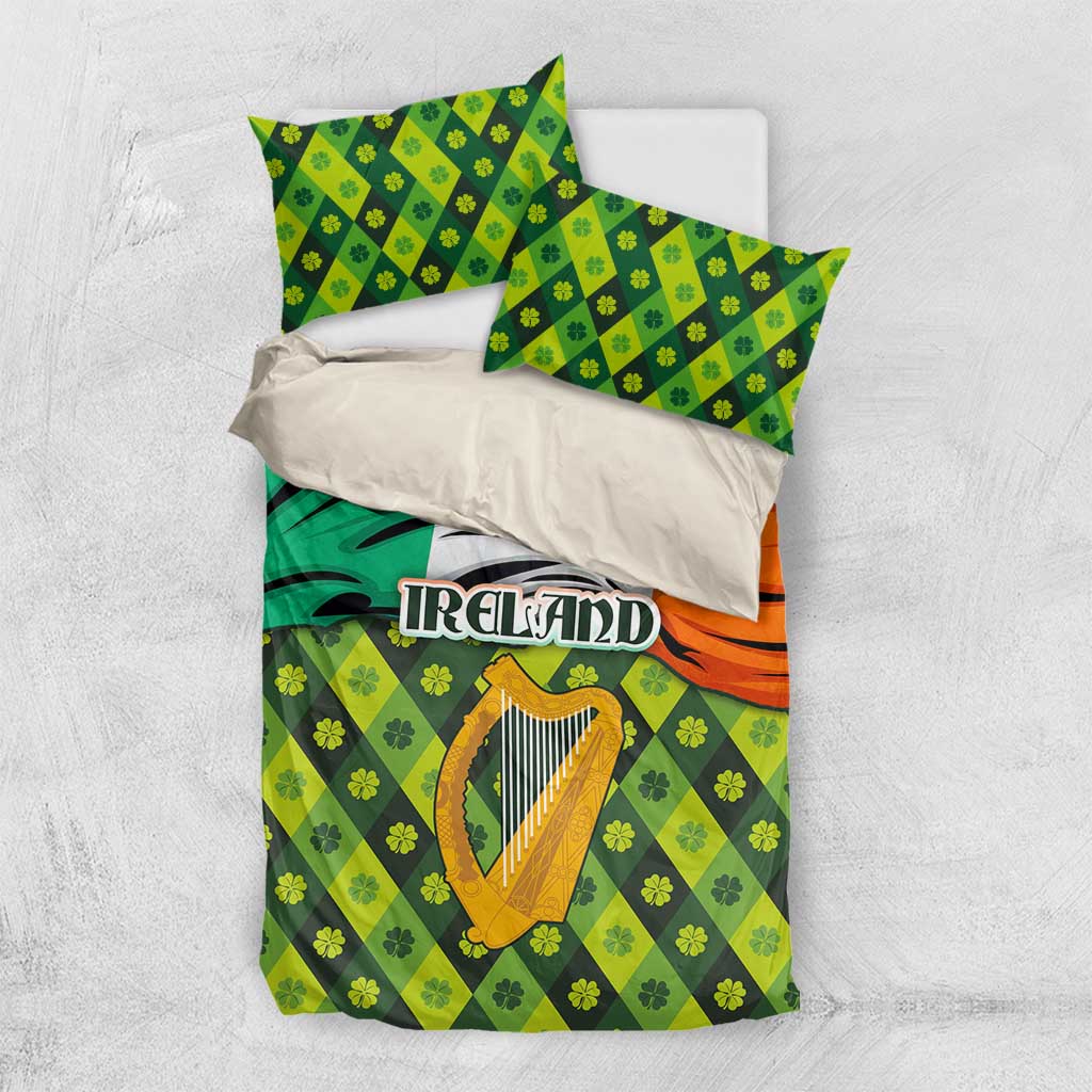 Ireland Bedding Set with Irish Flag Harp and Shamrock Pattern Design
