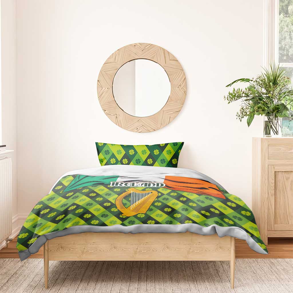 Ireland Bedding Set with Irish Flag Harp and Shamrock Pattern Design