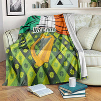 Ireland Blanket with Irish Flag Harp and Shamrock Pattern Design